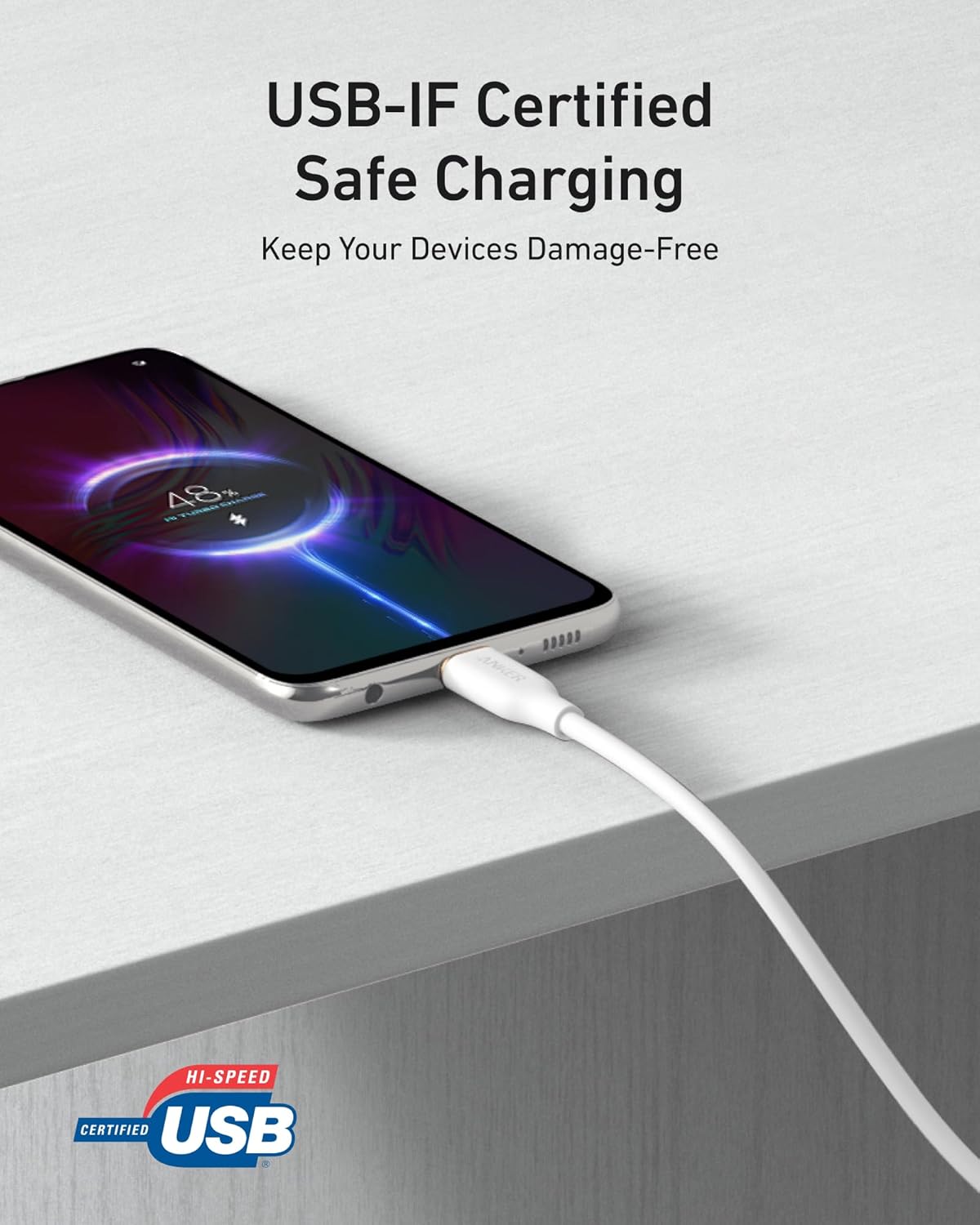 Detalle de Anker Flow Cord USB-A to USB-C Cable (6 ft, Silicone) – 15W Fast Charging & 480 Mbps Sync