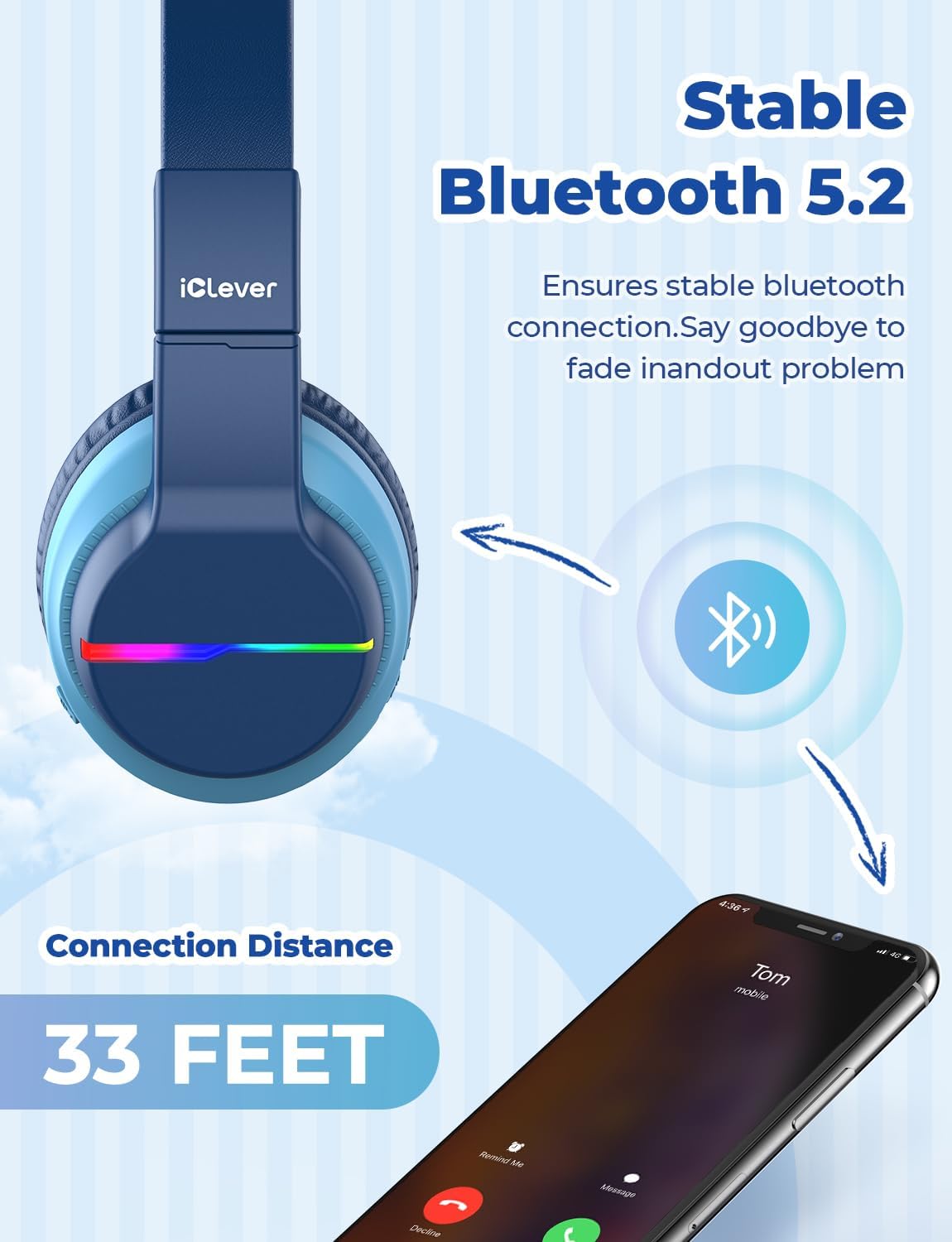 Thumbnail 4 de iClever Bluetooth Kinderkopfhörer mit LED, 85 Std. Spielzeit