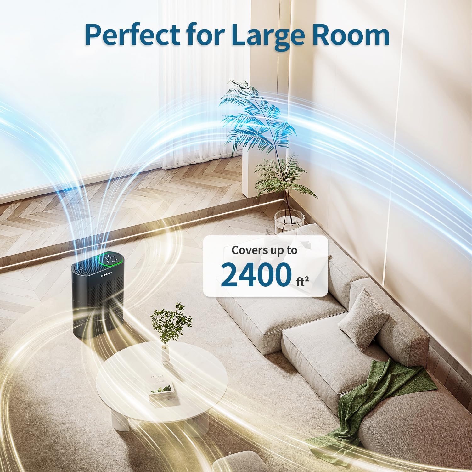 Detalle 1 de ECOSELF HAP-602 Air Purifier for Large Rooms, 3-Stage HEPA, PM2.5 Display