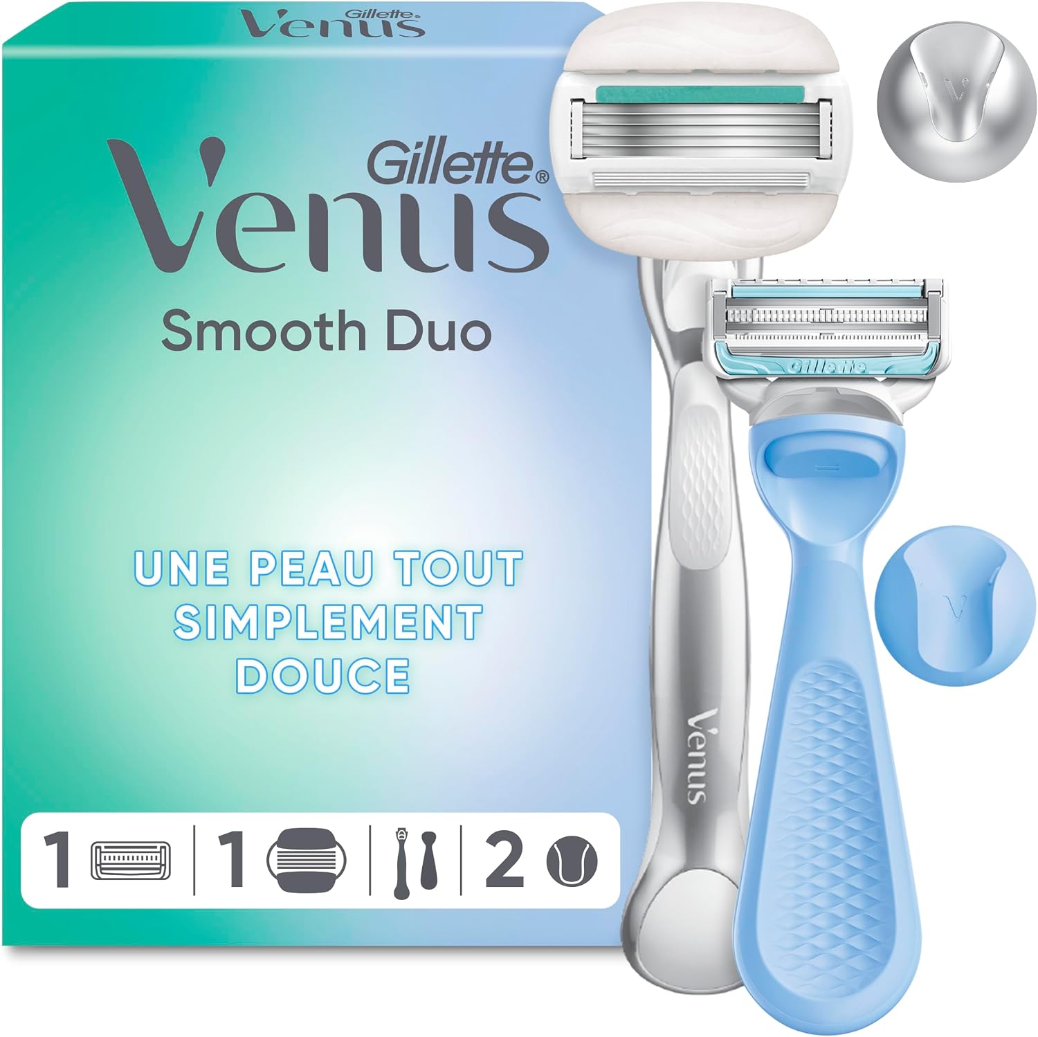 Detalle de Gillette Venus Smooth Duo – Rasoirs Femme, Corps et Maillot, Argent et Bleu
