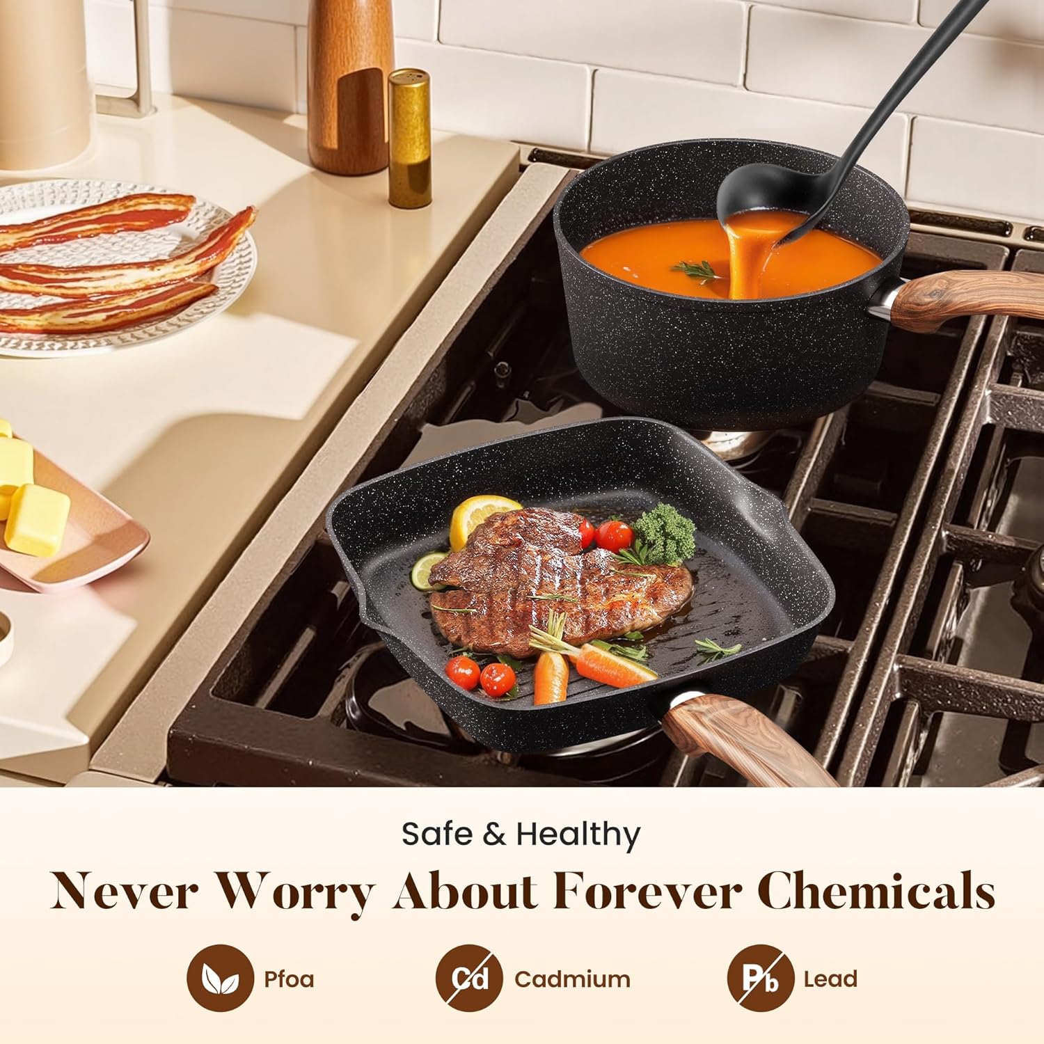 Thumbnail 1 de Kitchen Academy 30-Piece Black Granite Cookware Set