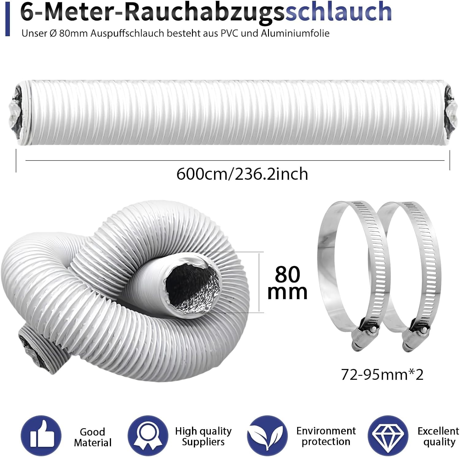 Detalle 2 de HOSPAOP frånluftsslang Ø 80 mm, 6 m, flexibel PVC och aluminium
