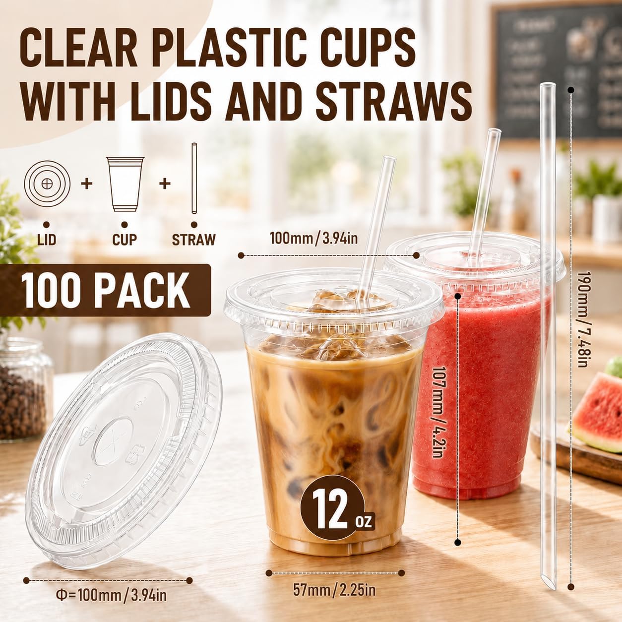 Detalle de ZZTDSD YCX Clear PET Cups, 12/16/20 oz with Flat Lids and Straws