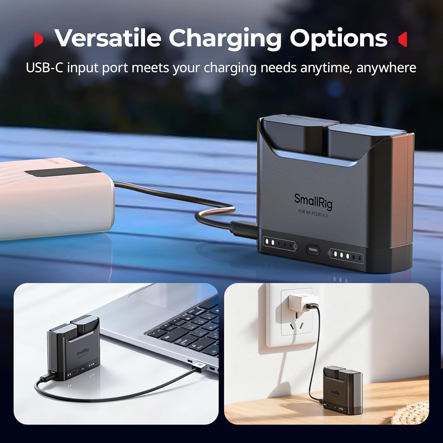 Detalle de SMALLRIG doppio caricabatterie NP-FZ100 con USB-C (doppio slot) per Sony Alpha