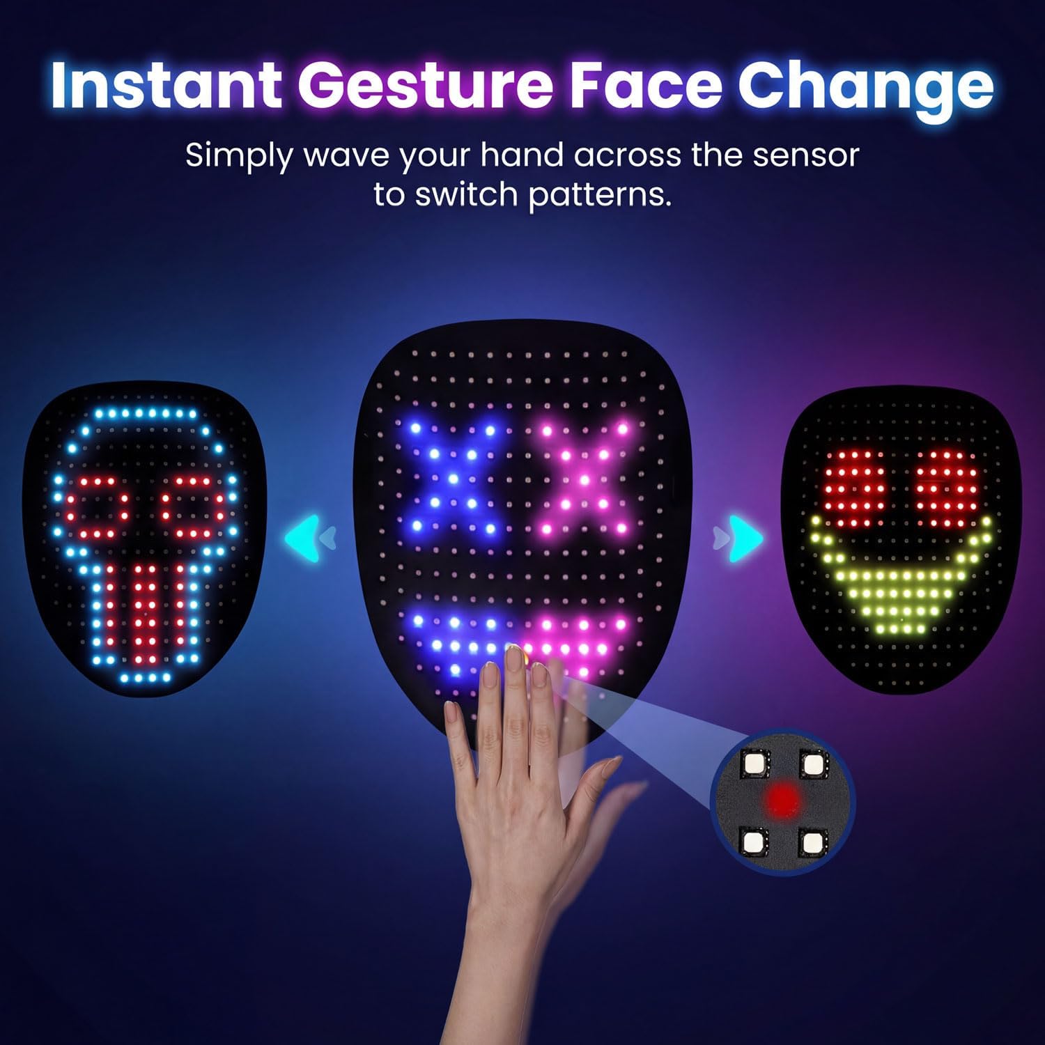 Thumbnail 3 de MEGOO LED Mask with Gesture Sensing (50 Pattern Display) — Light-Up Transforming Face Mask