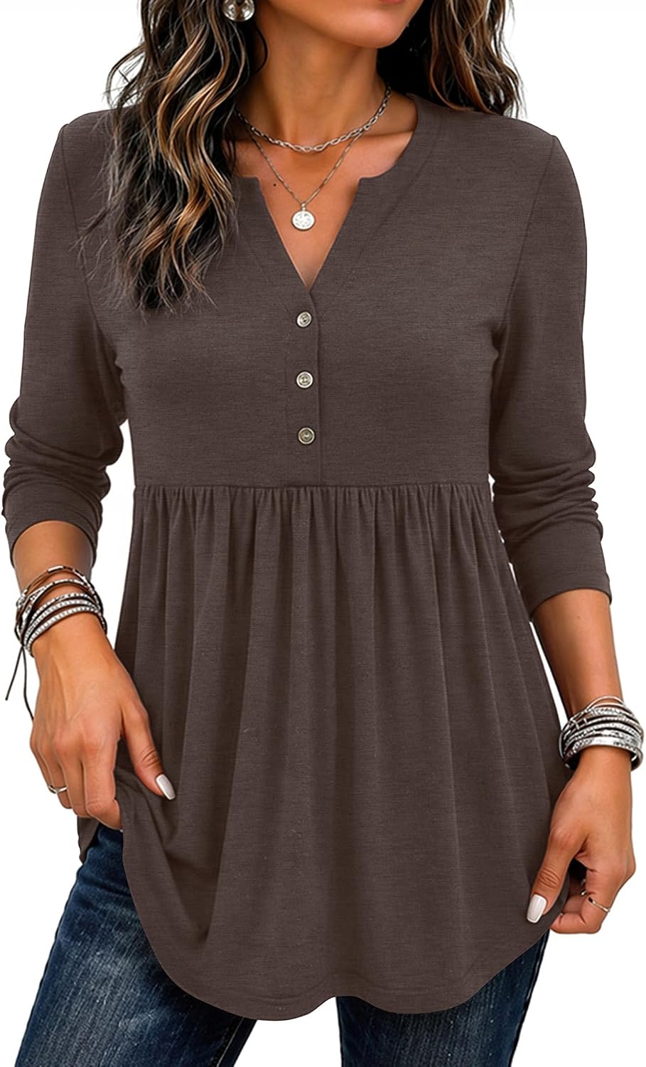 Thumbnail 6 de Zeagoo Women’s Long-Sleeve Henley Tunic with Pleats and V-Neck