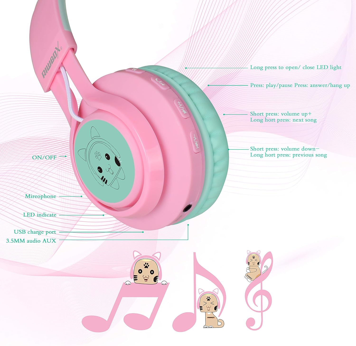 Thumbnail 4 de Riwbox CT-7 Cat Ear Bluetooth Headphones