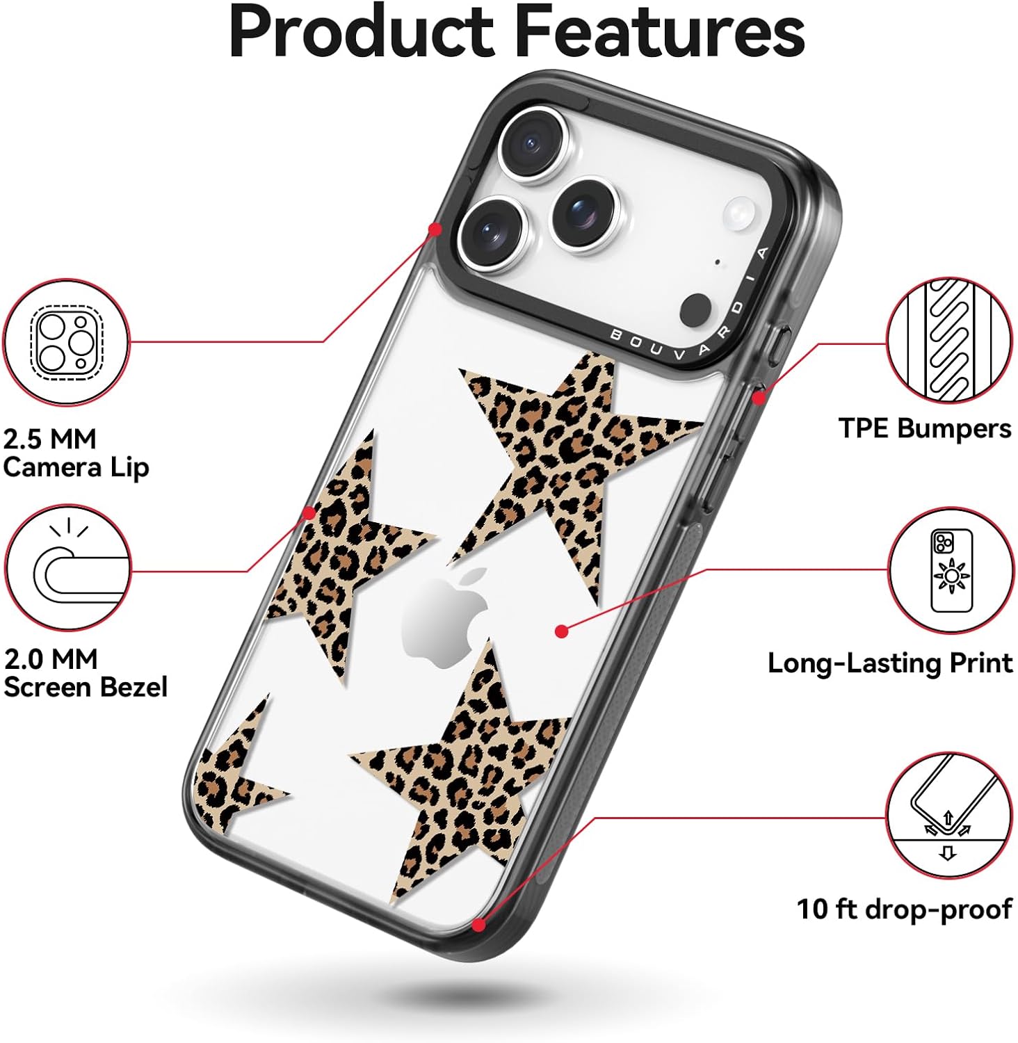 Detalle de Bouvardia Bouvardia for iPhone 17 Pro Case with Cheetah Theme (Leopard Stars) — Cute, Protective 2-Layer Case