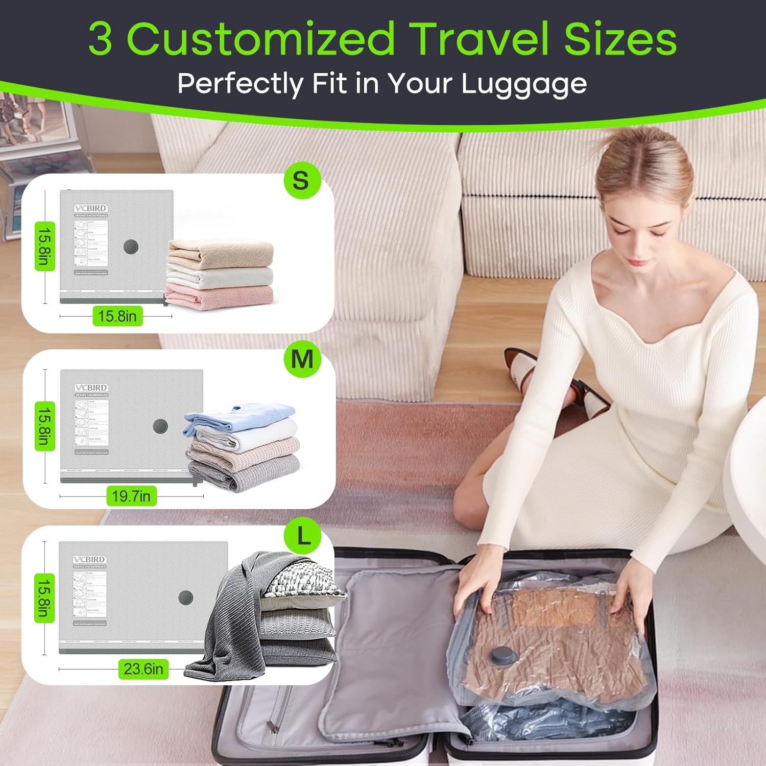 Thumbnail 4 de Vacbird Vacuum Storage Bags (9-pack) with Electric Air Pump, Double Zip & Airtight Valve