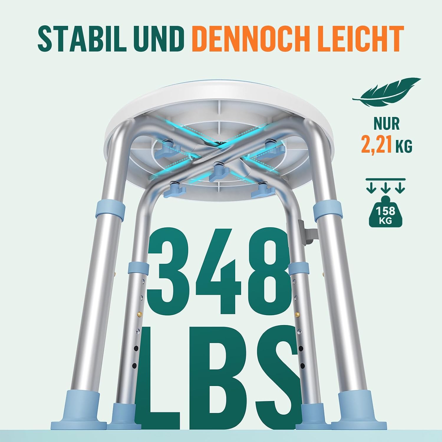 Detalle 2 de Luckfaith LC01 360° drehbarer, höhenverstellbarer Duschstuhl aus Aluminium (rutschfester Duschhocker)