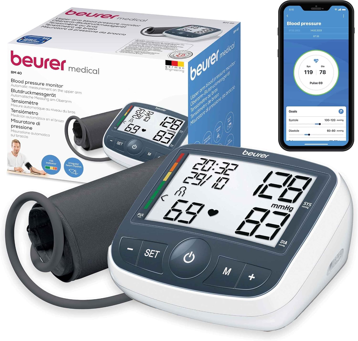 Detalle de Beurer BM 40 Oberarm-Blutdruckmessgerät – Vollautomatische Messung mit XL-Display