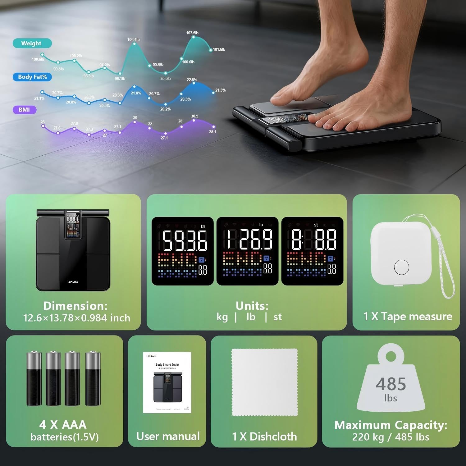 Thumbnail 6 de Digital Bathroom Smart Scale with 8-Electrode BIA
