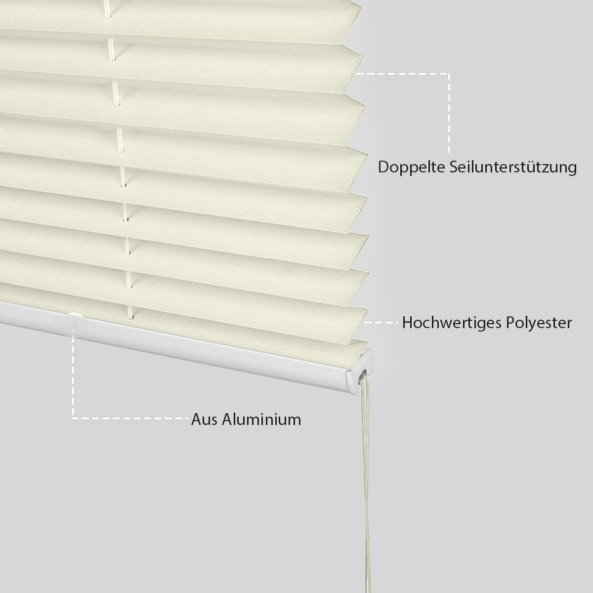 Thumbnail 5 de Sekey Plissee Klemmfix ohne Bohren 110 x 130 cm (110 cm breit), beige – Sichtschutz für Tür & Fenster