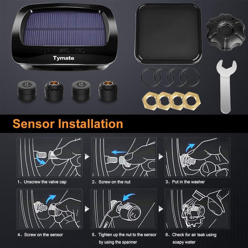 Detalle de Tymate RV Tire Pressure Monitoring System (M12-3) with Solar Charge, 4 Sensors, LCD Display