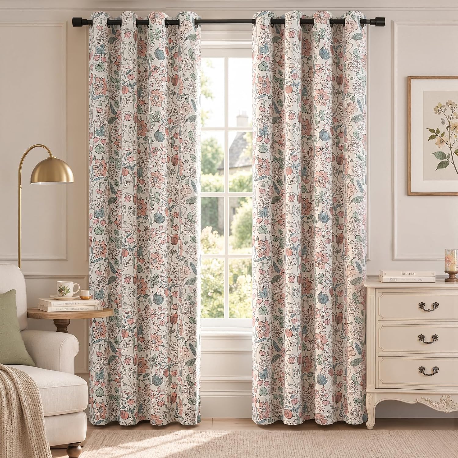 Detalle 2 de jinchan 95% blackout pink floral nursery curtains, 84" grommet panels