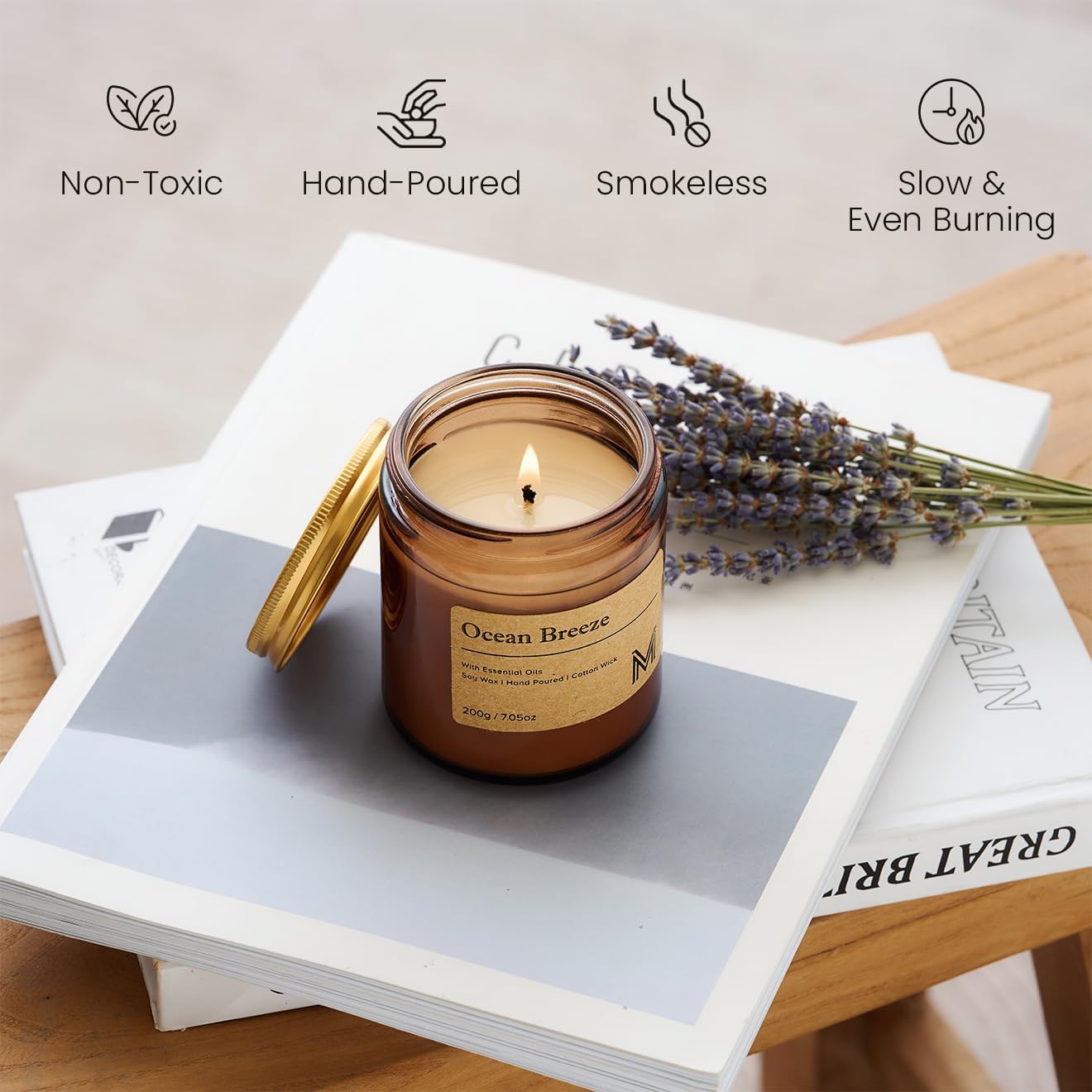 Thumbnail 3 de M&SENSE scented candles gift set for women, 200g natural soy wax candle (Oceanic Breeze)