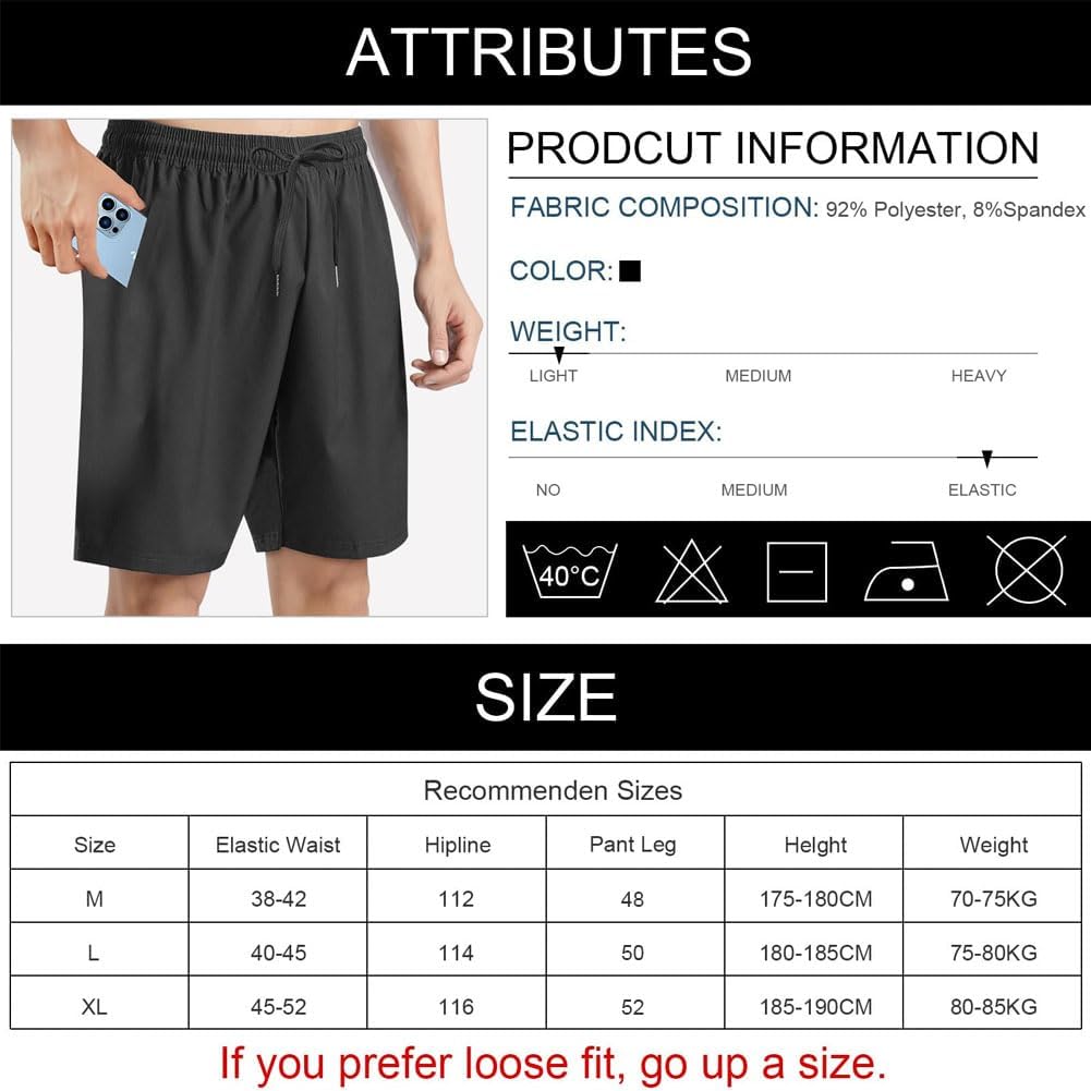 Detalle de Aomig Pantaloncini Uomo – Pantaloni Corti Sportivi con Tasche Zip e Asciugatura Rapida
