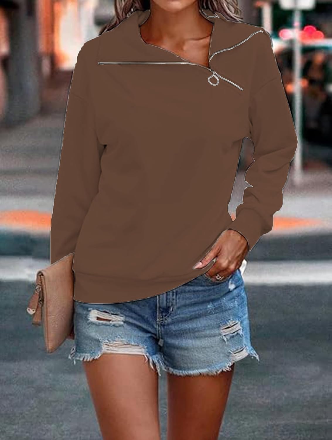 Detalle de Cuptacc Pullover Damen Quarter Zip Sweatshirt