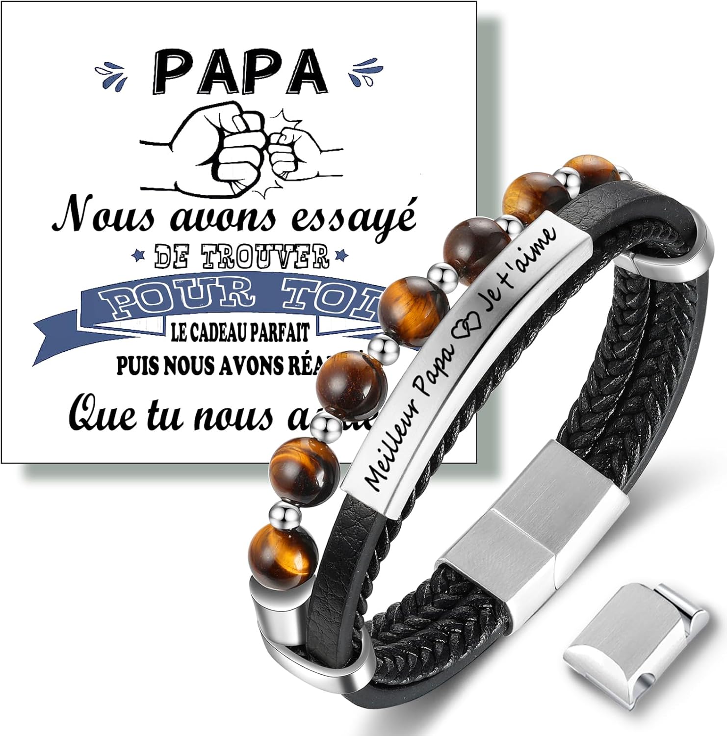 Detalle de Jbniuay Cadeau Homme – Bracelet en cuir triple avec perles naturelles