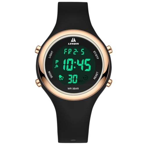 Thumbnail 1 de LN LENQIN Montre Femme R046-Black Gold Black : chronomètre digital 30 m, LED et alarmes