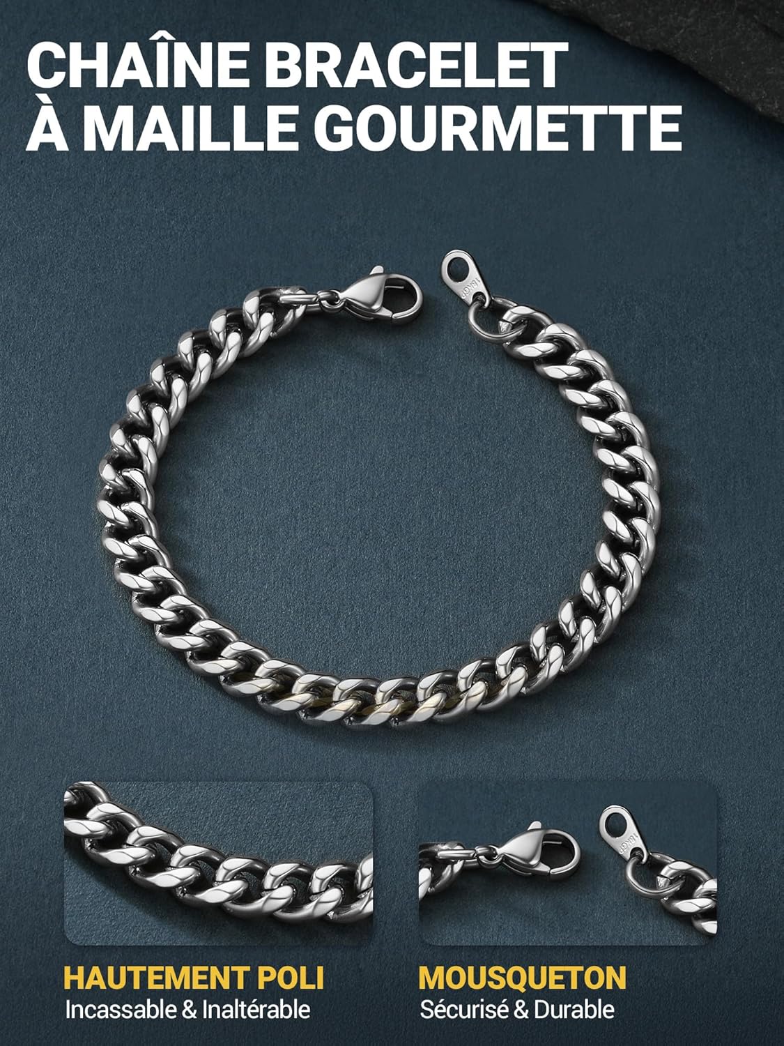Thumbnail 1 de PROSTEEL Gourmette Homme Femme Chaîne Cubain 3–12 mm | Acier inox 316L / Plaqué Or / Noir