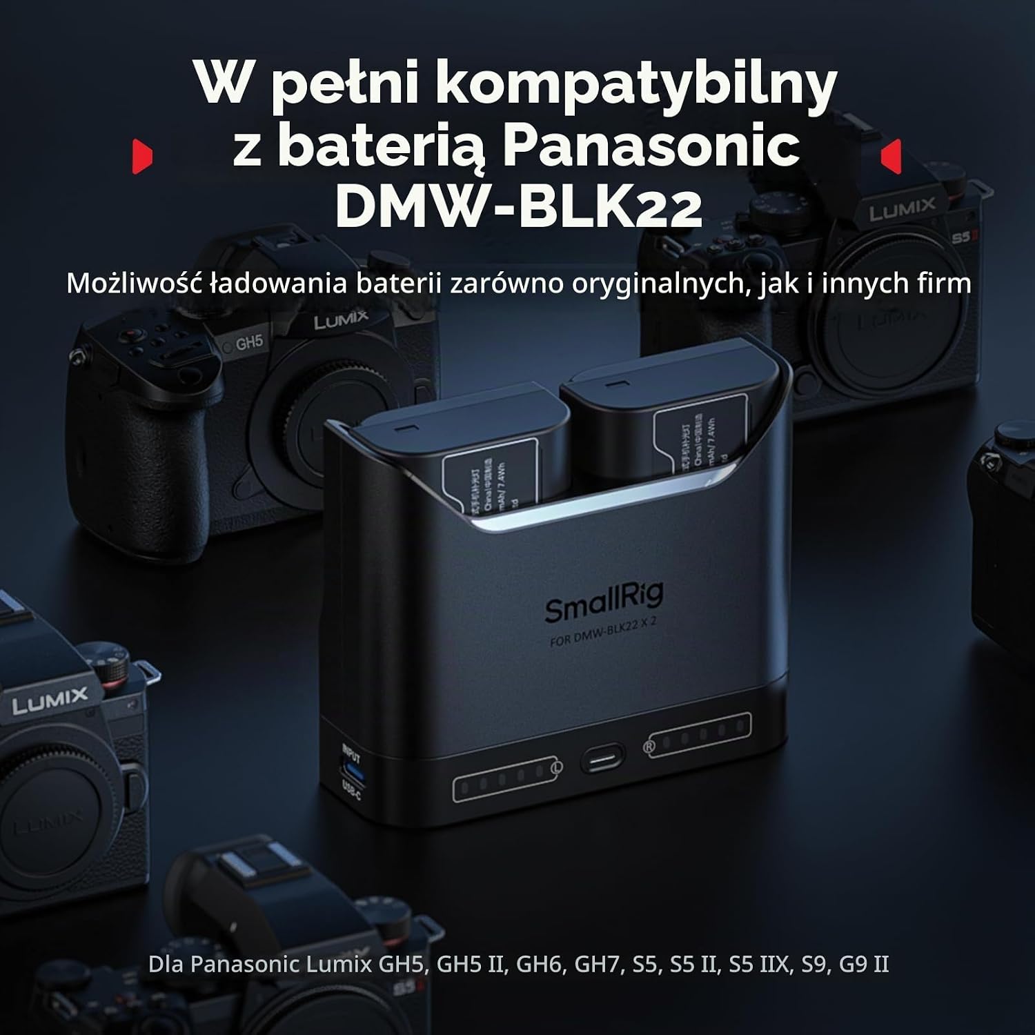 Thumbnail 3 de SMALLRIG ładowarka do akumulatorów Panasonic DMW-BLK22, 2 gniazda, USB-C 22,5 W