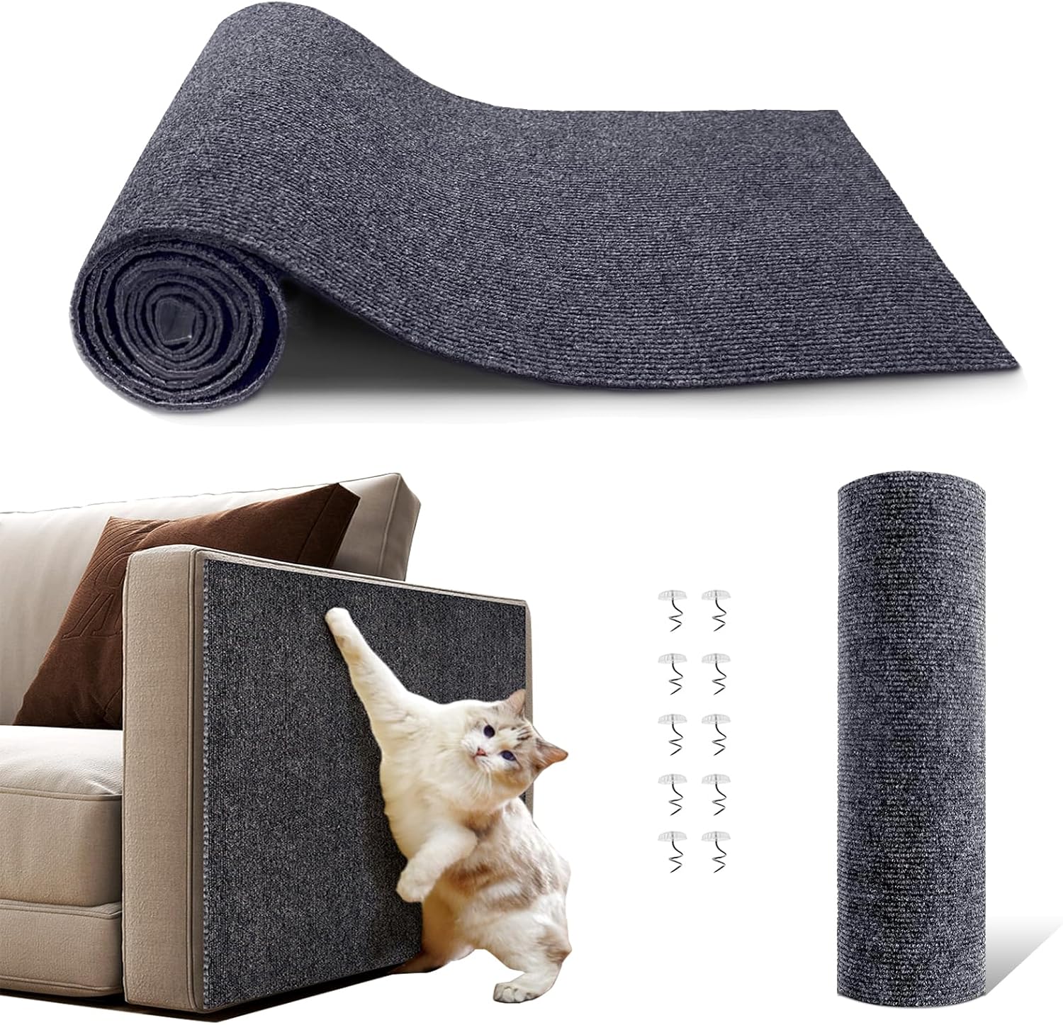 Detalle de NATUYA Cat Scratcher Mat Self-Adhesive, 200x40cm — Durable, Trim-to-Fit Furniture Protector and Wall Scratcher (Drak Gray)