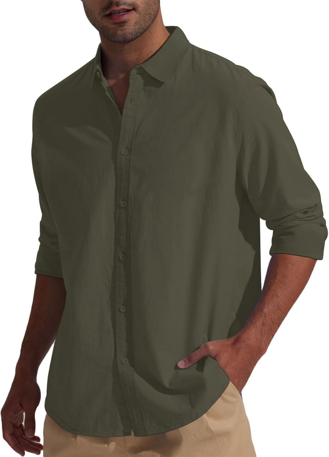 Thumbnail 4 de Friptspyg Leinenhemd Herren – Langarm, Button-Down, Regular Fit, sommerliches Freizeithemd aus Baumwolle/Leinen