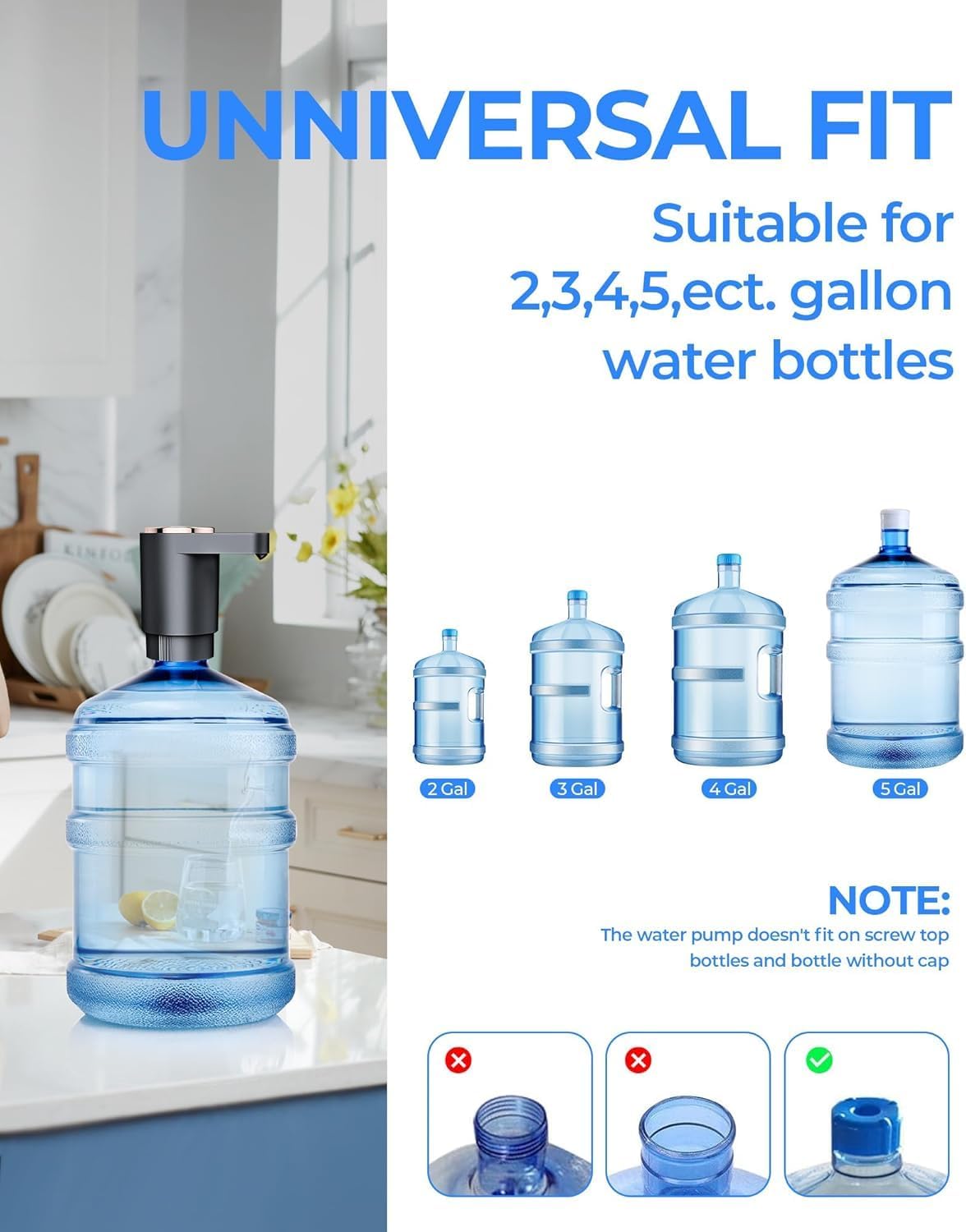Detalle 2 de LADFAR Z02 USB-C Rechargeable Water Jug Pump for 2–5 Gallon Bottles