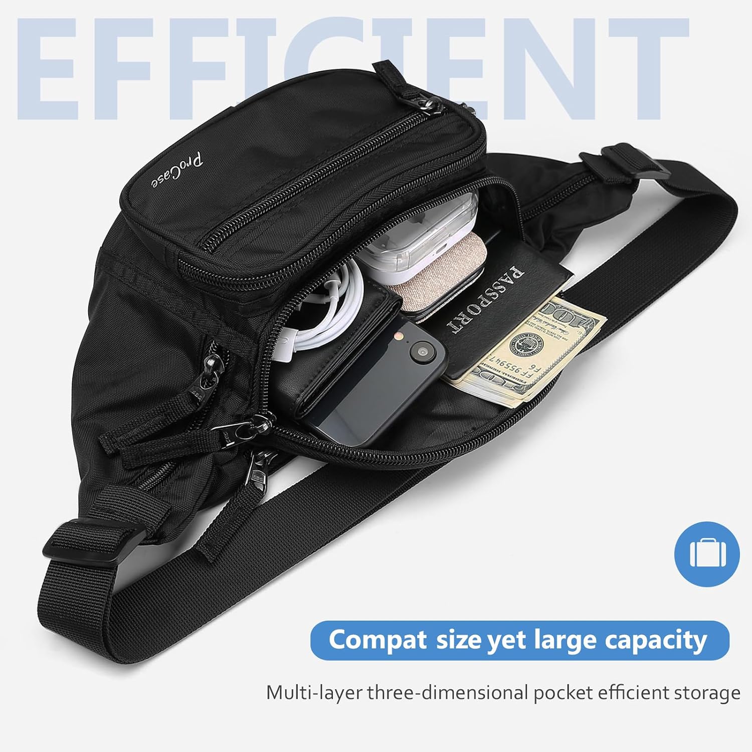 Detalle de ProCase Bauchtasche Gürteltasche Wasserdicht 6 Taschen