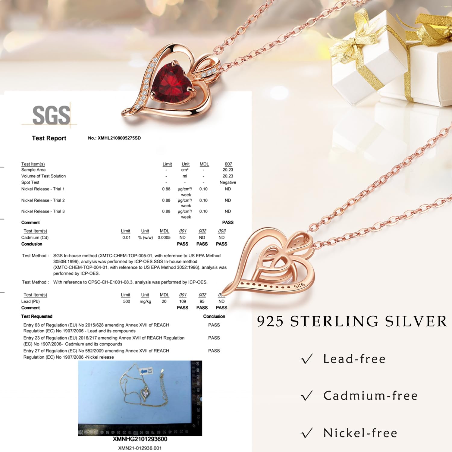 Thumbnail 4 de LAVUMO Collier cœur femme en argent sterling 925 et laiton doré rose, pendentif d’amour