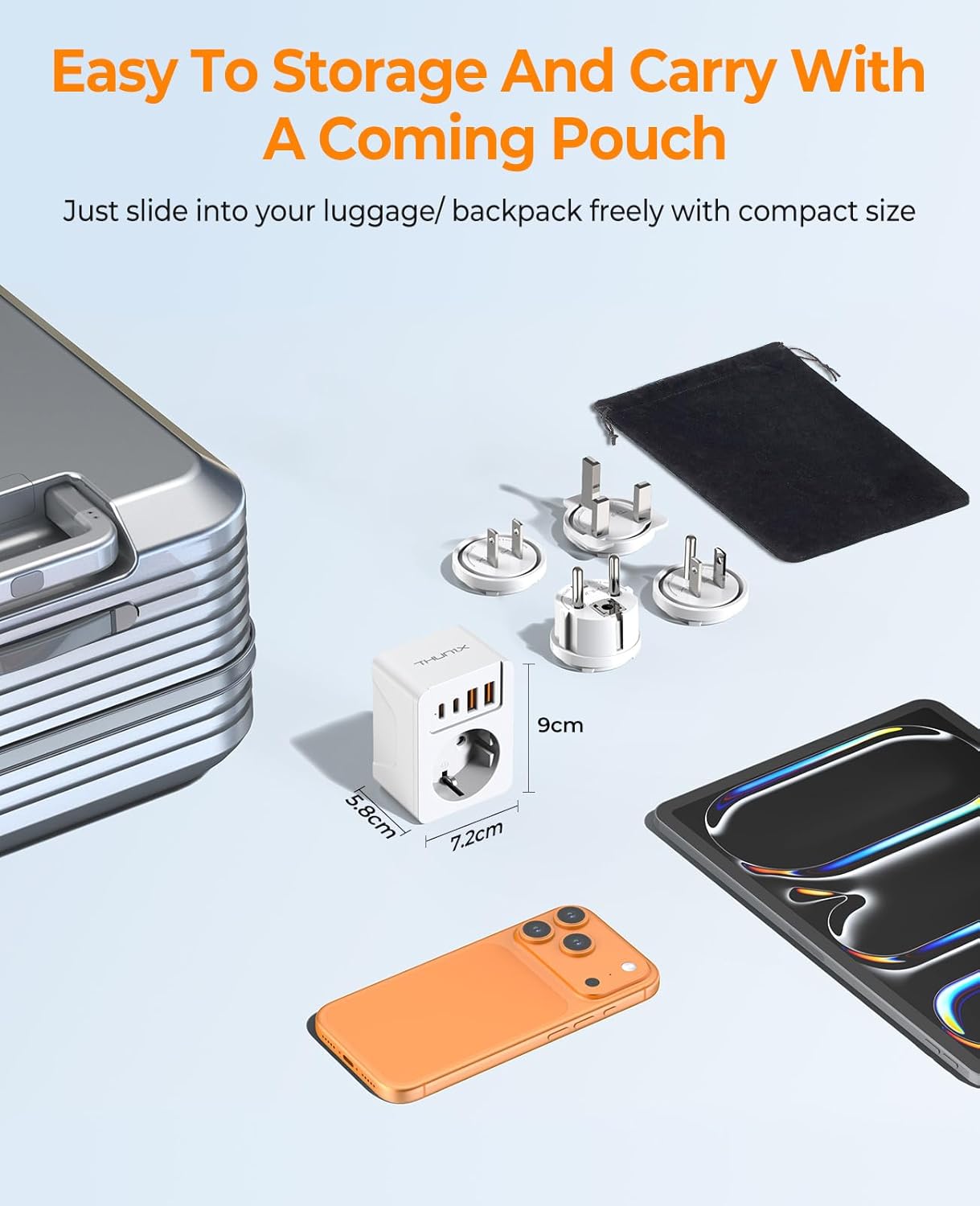 Thumbnail 4 de THUNIX Adaptateur Prise Universelle de Voyage avec USB‑C PD 20W (4 fiches détachables) – Blanc