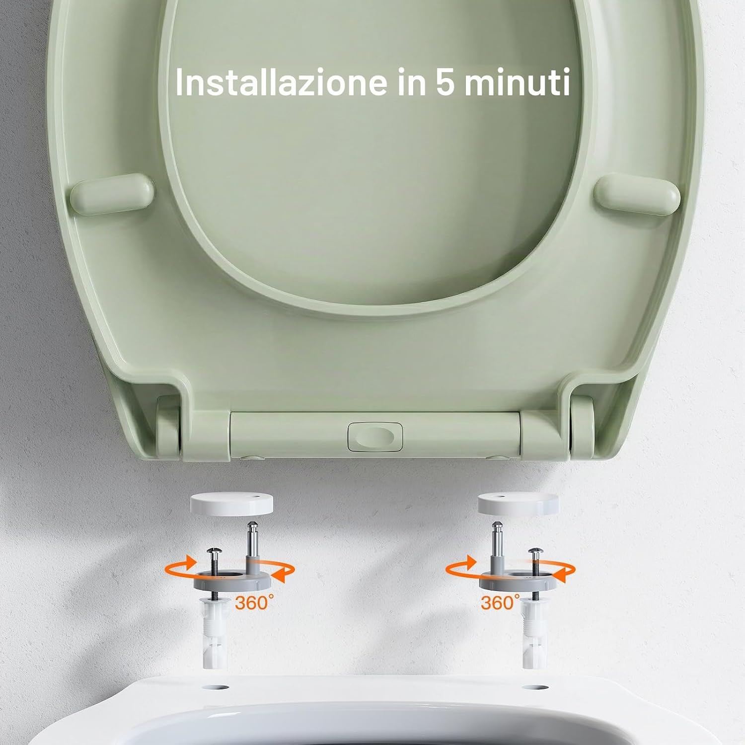 Detalle de Pipishell Sedile WC con chiusura ammortizzata e sgancio rapido, forma a O (verde) – fissaggio dall’alto