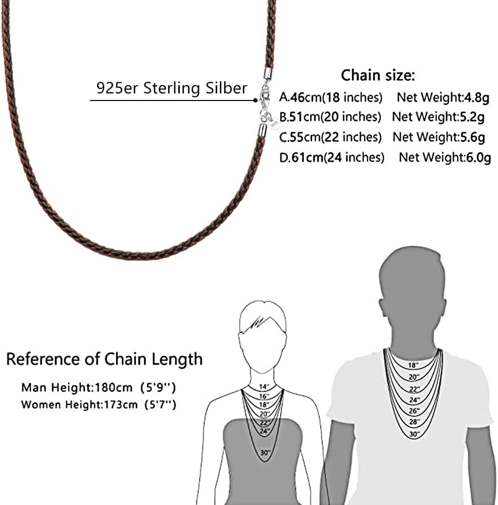 Detalle 2 de Viwind Echtleder Halskette 2,9 mm breit – 45–55 cm, 925er Silberverschluss, Unisex