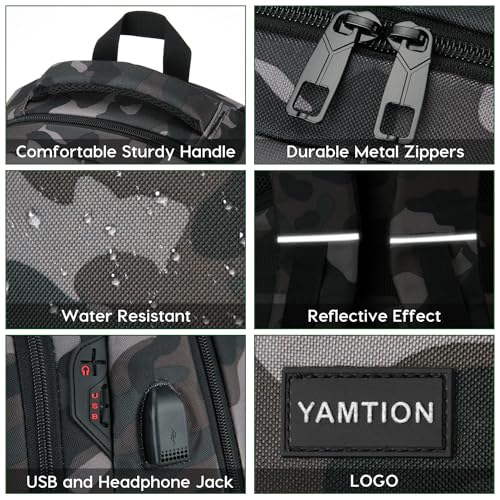 Detalle de YAMTION Mochila Escolar para Hombre: espaciosa, ergonómica y con carga USB