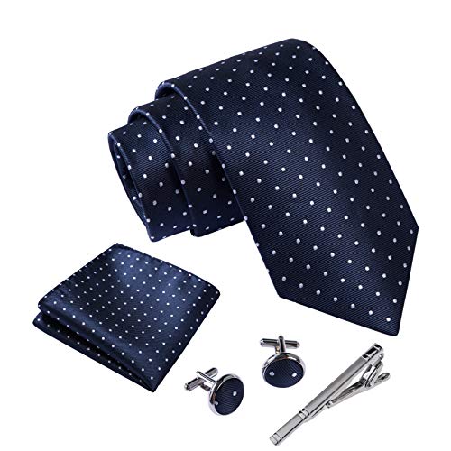 Detalle de Massi Morino Set de Corbata Azul Marino con Pañuelo y Accesorios 5 en 1 para Hombre