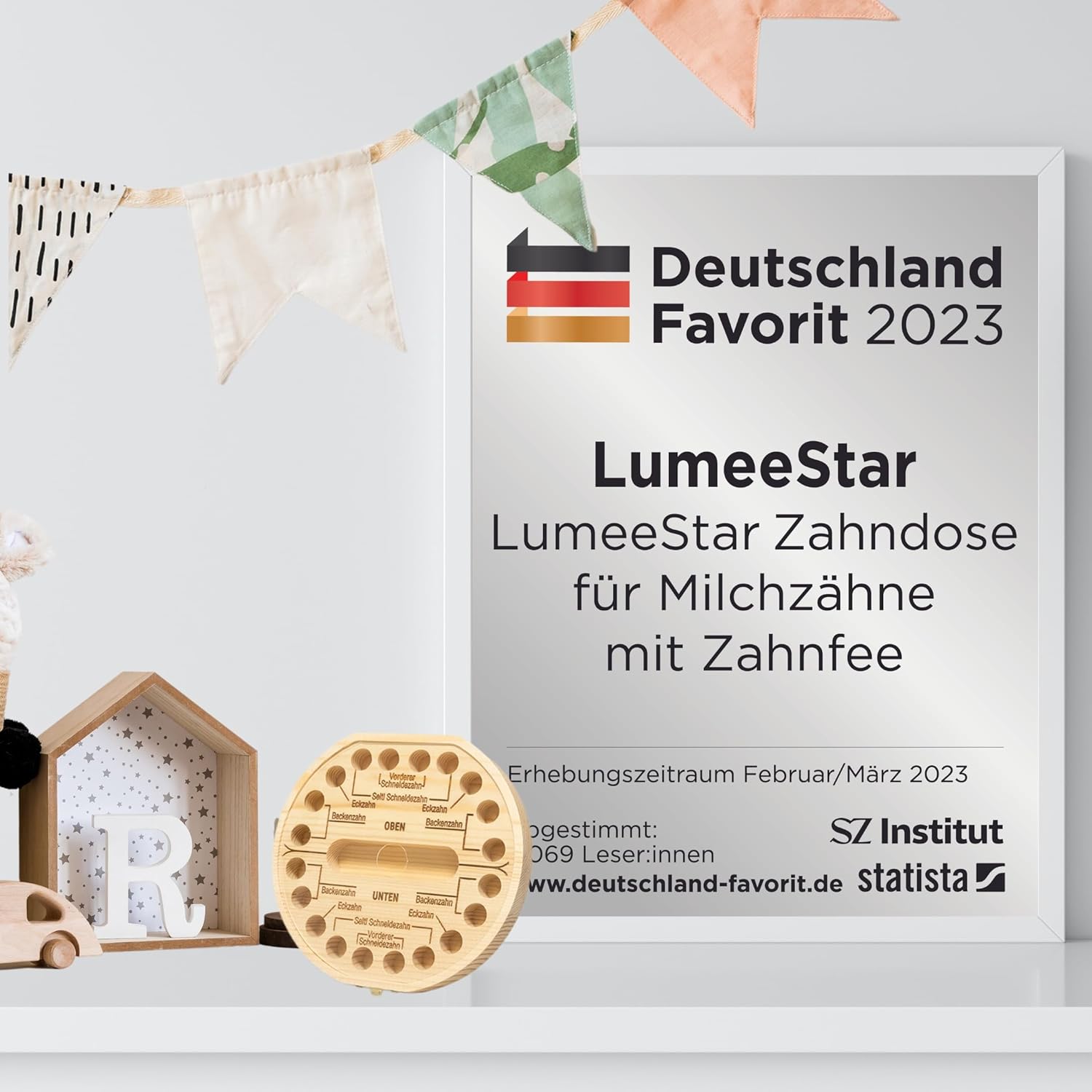 Detalle de LumeeStar® Zahndose Milchzähne mit Namen – Erinnerungsbox für Milchzähne, Display-Funktion, Geburtsgeschenk