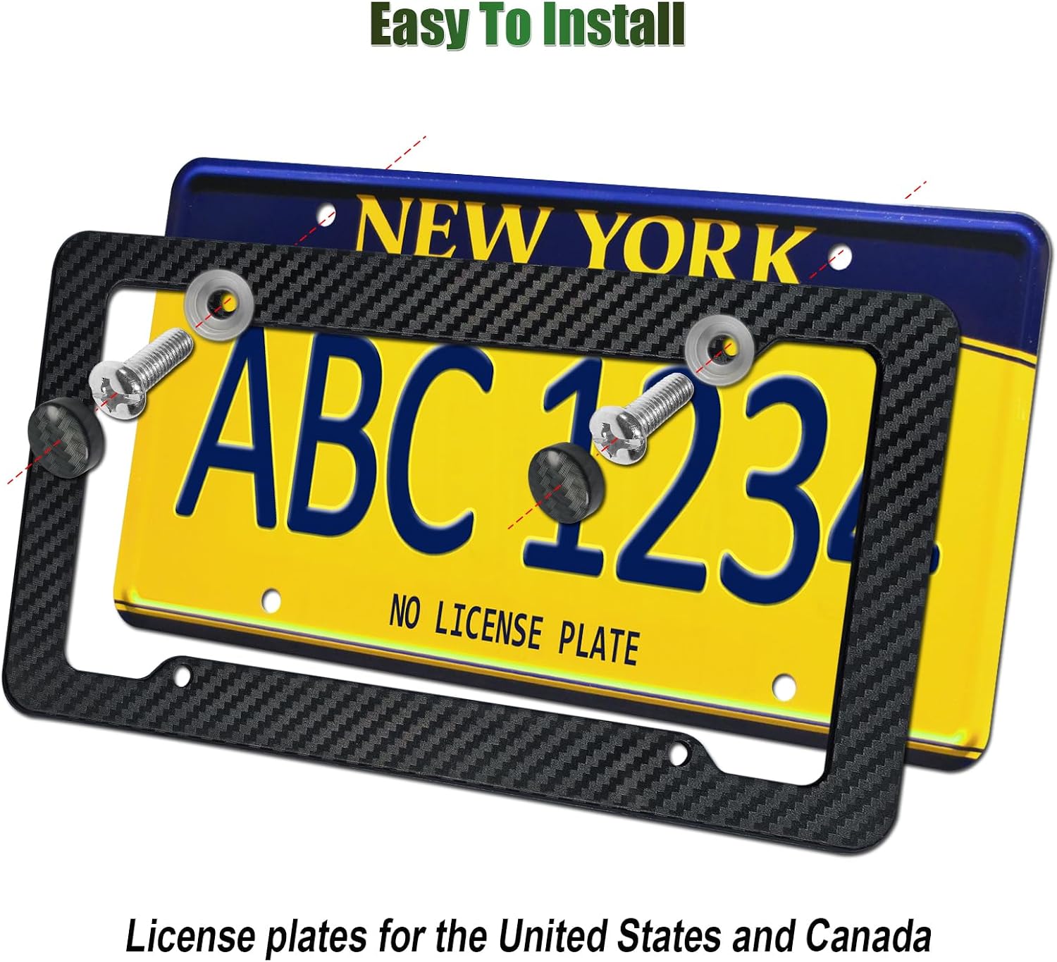 Thumbnail 6 de FBJTDQ Carbon Fiber License Plate Frames, 2 Pack – Black ABS Front & Rear Set with Hardware & Stickers