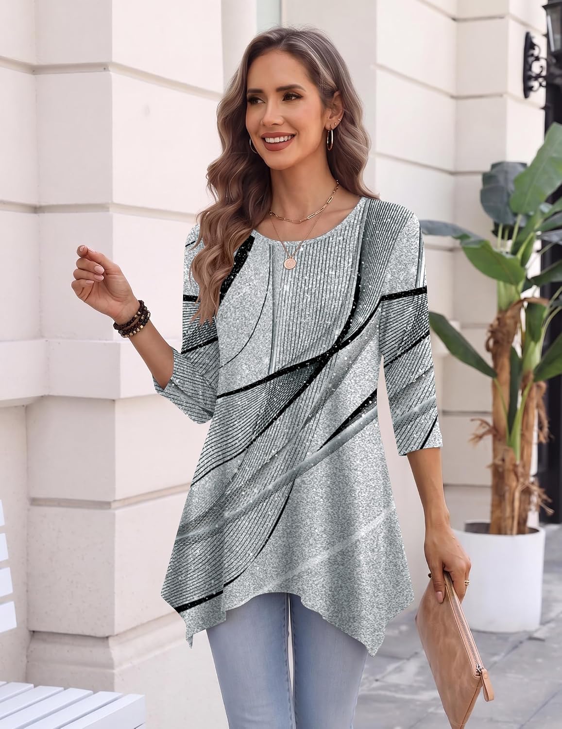 Detalle de Zeagoo Women's Plus Size 3/4-Sleeve Tunic Top with Stretch Fabric