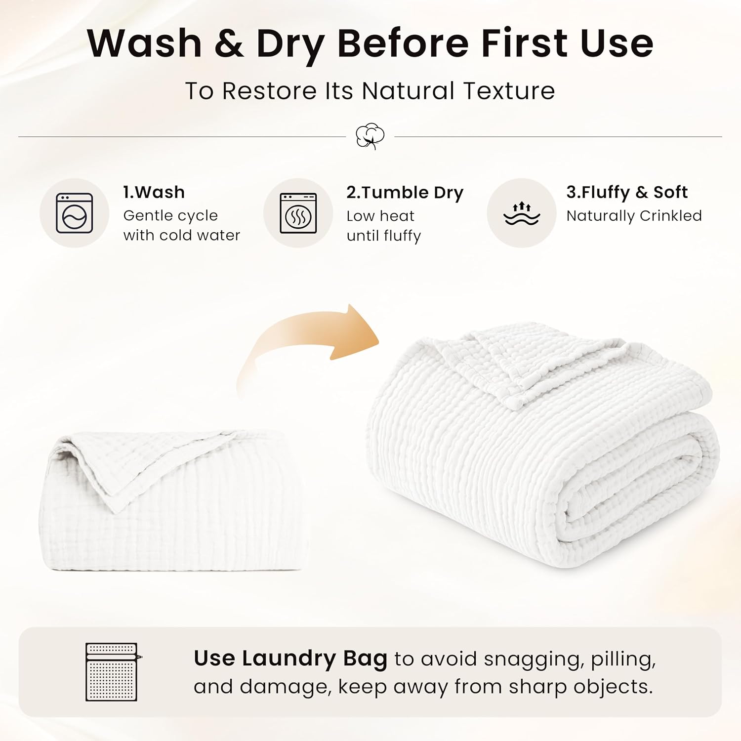 Detalle de Love's Cabin Cotton Muslin Throw Blanket, White