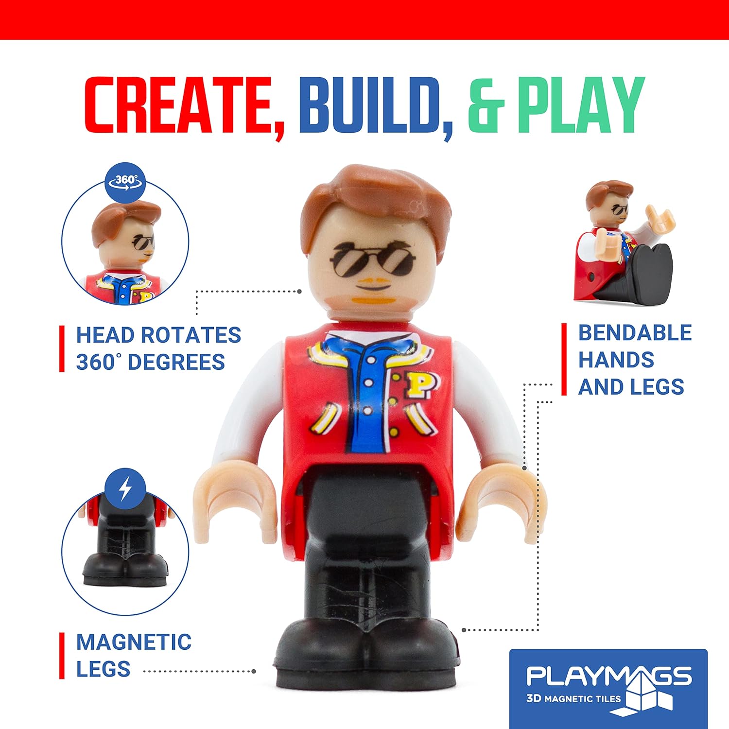 Thumbnail 2 de Playmags Magnetic Figures 15-Piece 1.5in Set