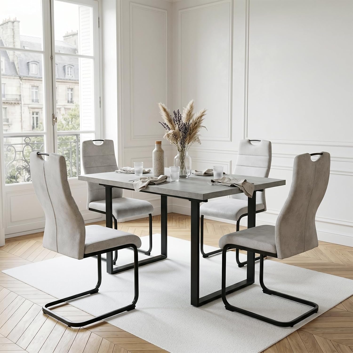 Thumbnail 6 de JIEXI NC181 cantilever eetkamerstoelen, set van 4 met grijze stof en zwart frame