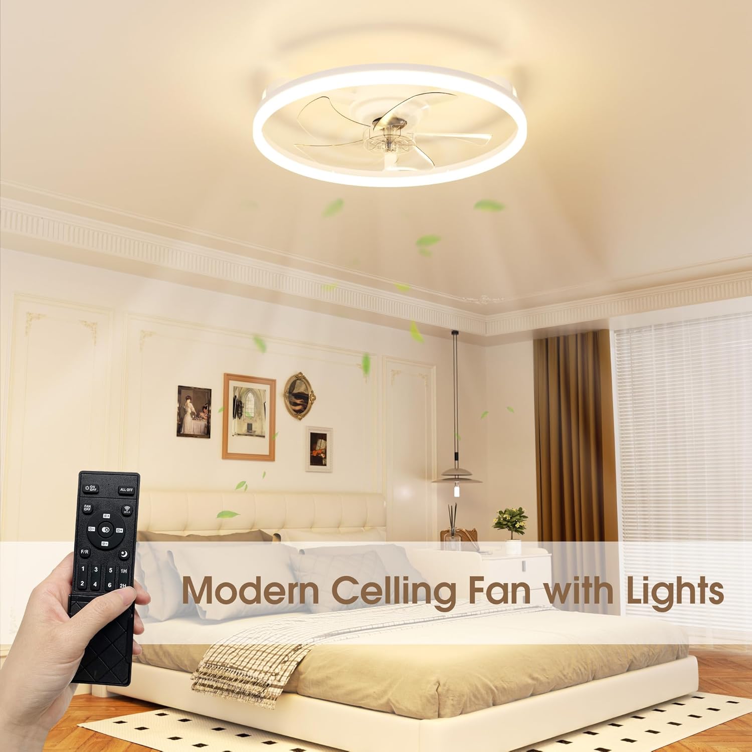 Thumbnail 5 de NIORSUN Ceiling Fan with Lights and Remote (White) – 6 speeds, dimmable 3000K-6500K LED