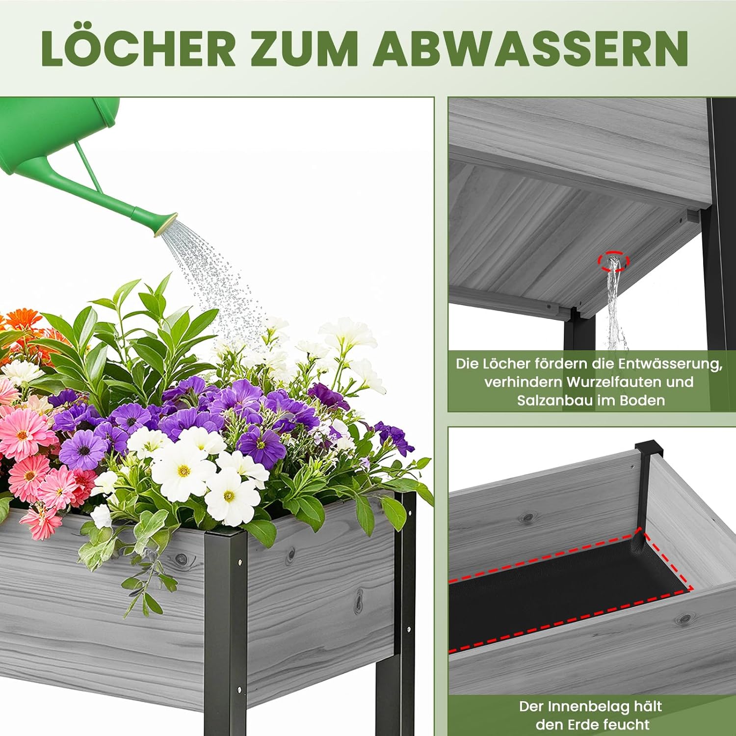 Thumbnail 5 de SUNYRISY Hochbeet für Balkon und Garten mit Metallbeinen – 116x60x80 cm, Grau