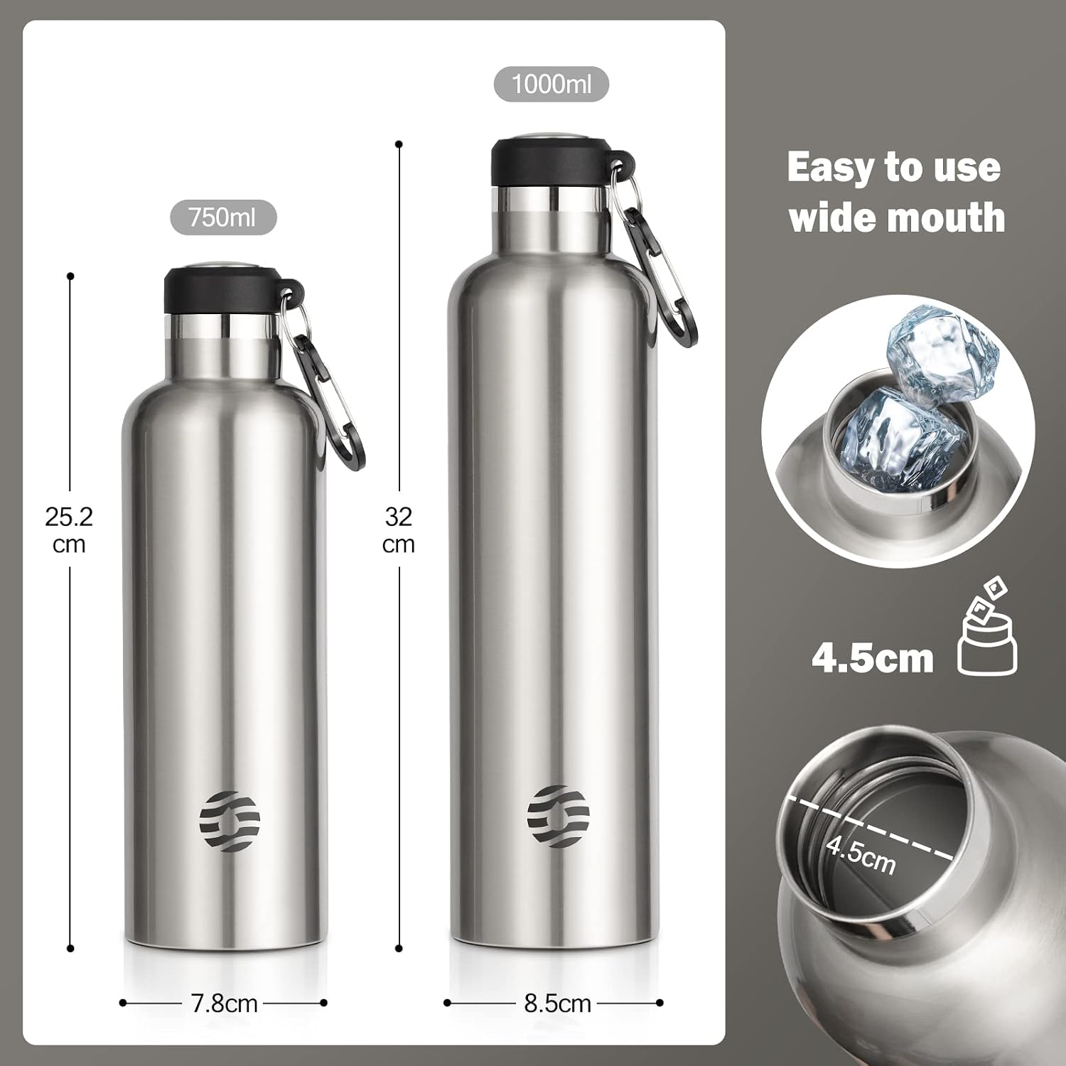 Detalle de FEIJIAN stainless steel vacuum water bottle (leak-proof, BPA-free) – 750ml/1000ml sports flask