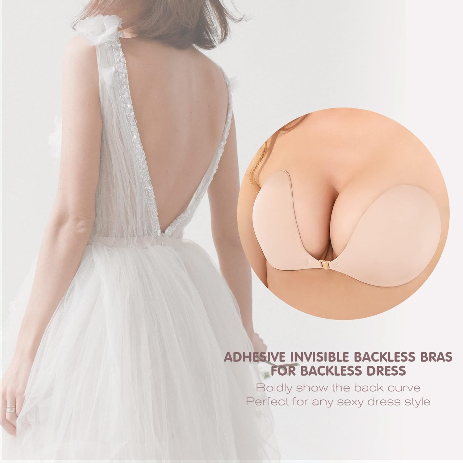 Detalle de MINIYA 2026 Push Up Sticky Bra — 2 Pack, Reusable, Backless & Strapless