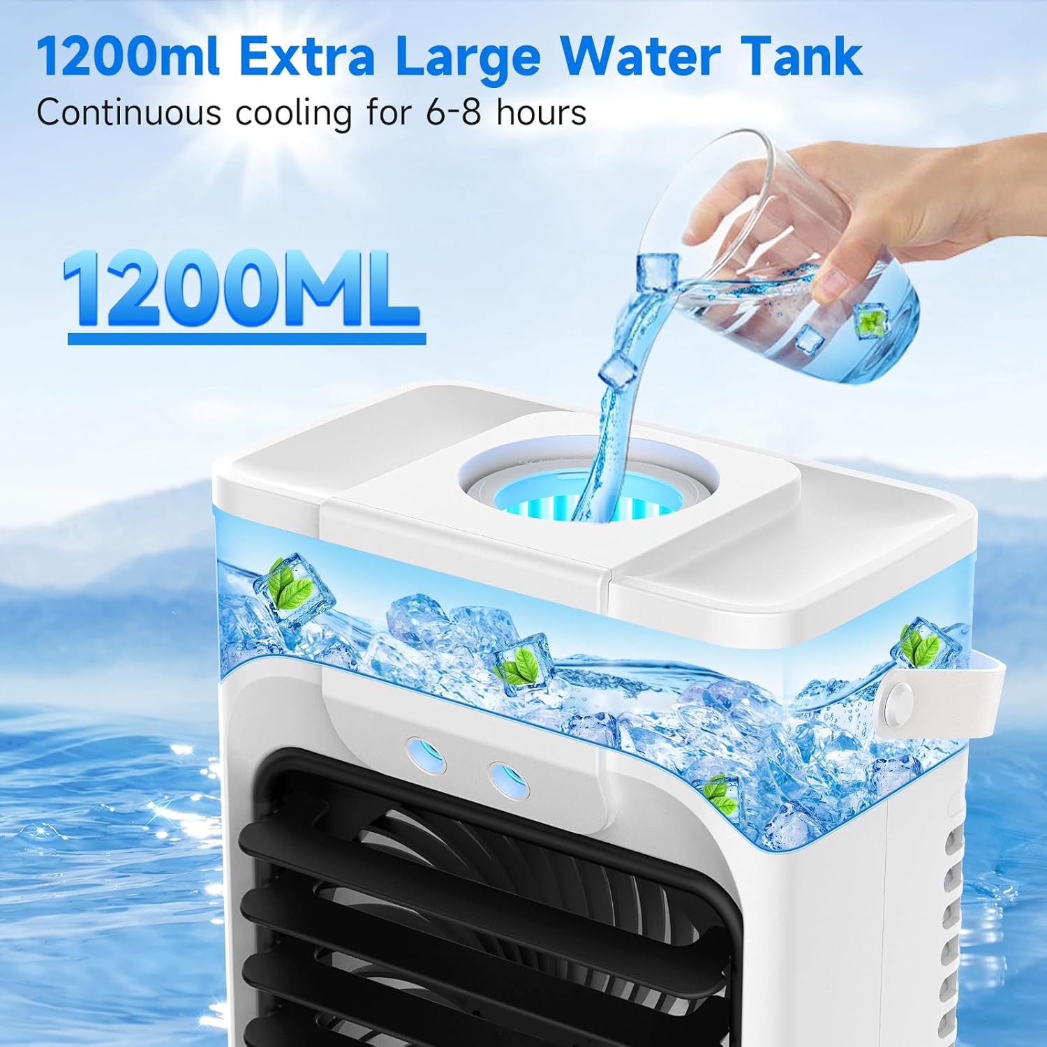 Detalle de XTTANK 1200ml Portable Mobile Air Conditioner: 5-in-1 Personal Cooler
