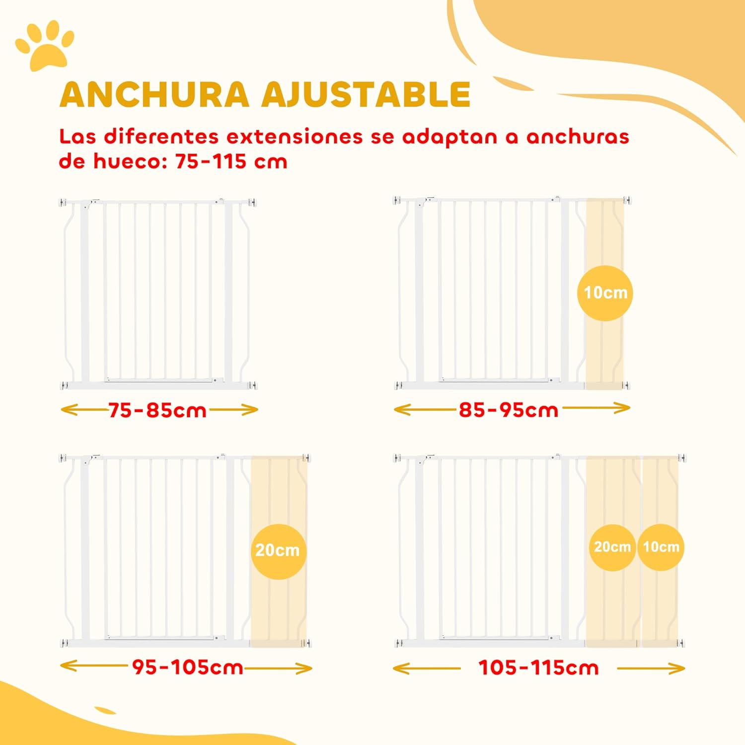 Detalle 2 de PawHut Barrera Extensible 75-115 cm para Perros