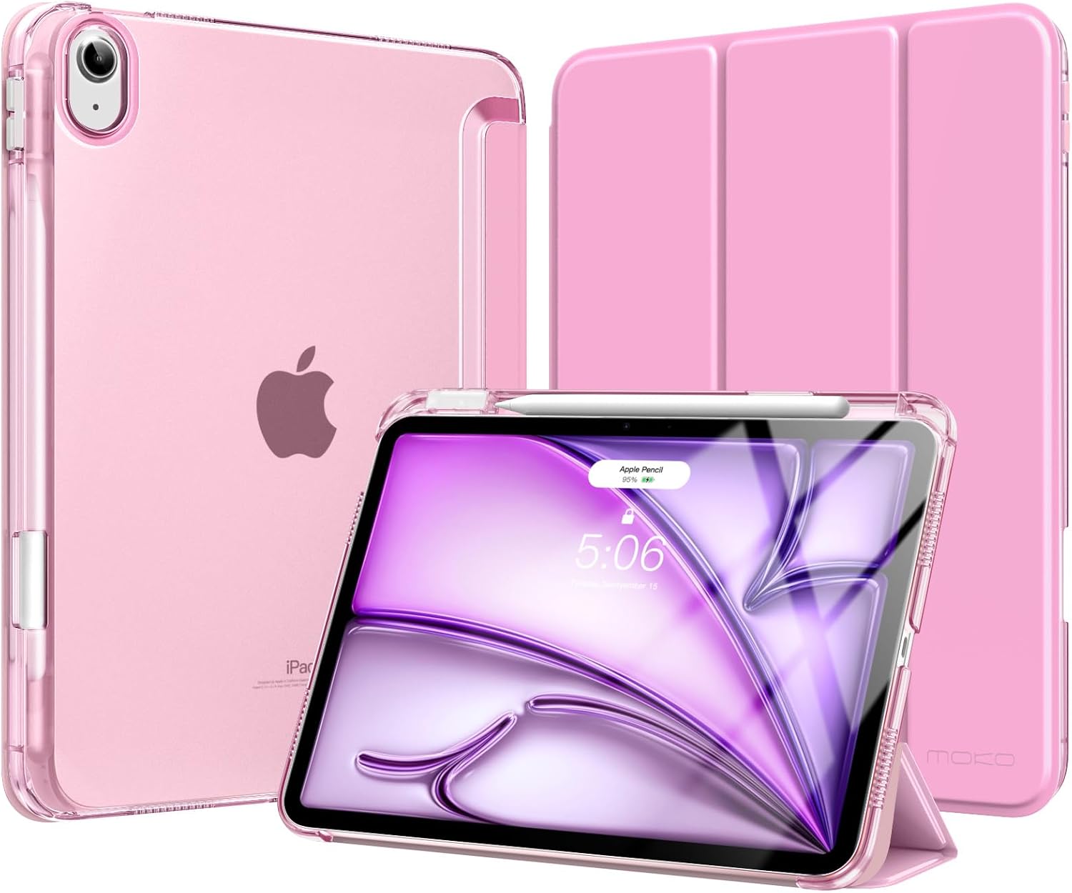 Detalle de MoKo iPad Air 11-inch Case (M4/M3/M2) with Pencil Holder — Slim Trifold, Translucent Back, Pink