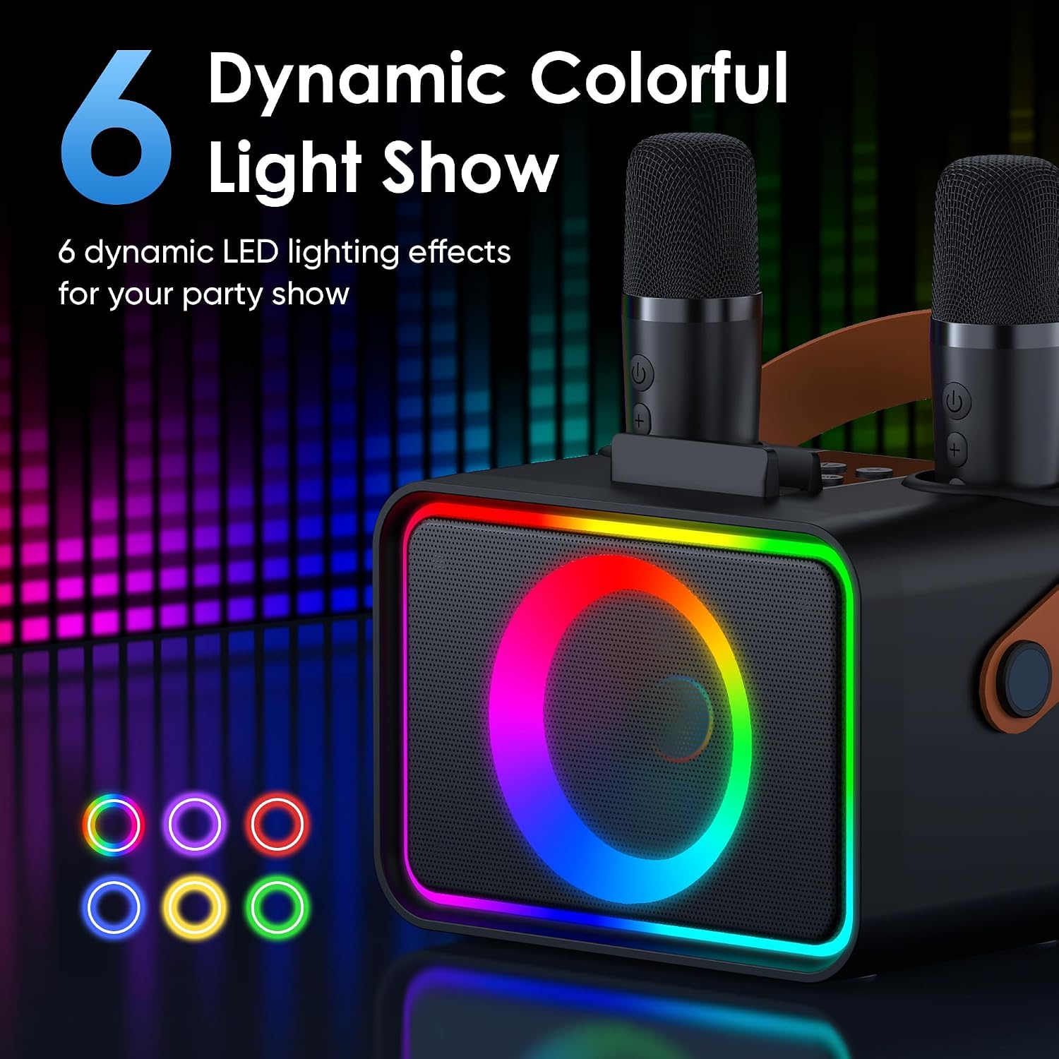 Detalle de Wowstar karaokemachine met 2 draadloze microfoons, Bluetooth en discolampen